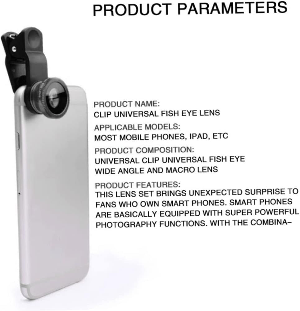 Phone Fisheye Lens 3in1 Wide Angle Fish Eye Macro Lenses Clip-on Universal Lens Black Lens Attachments