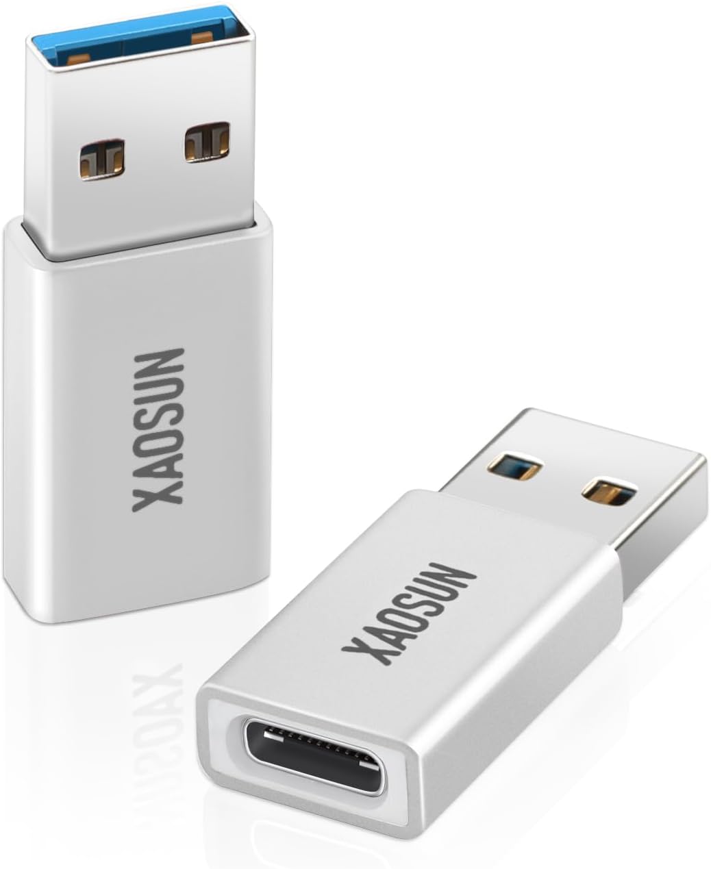 [10Gbps] USB C Female to USB Male Adapter (2-Pack), 3.1 USB A to USB C Adapter, XAOSUN One-Sided SuperSpeed Data Sync & 100W Fast Charging - Compatible with Laptop, PC, Charger, Power Bank, Quest Link