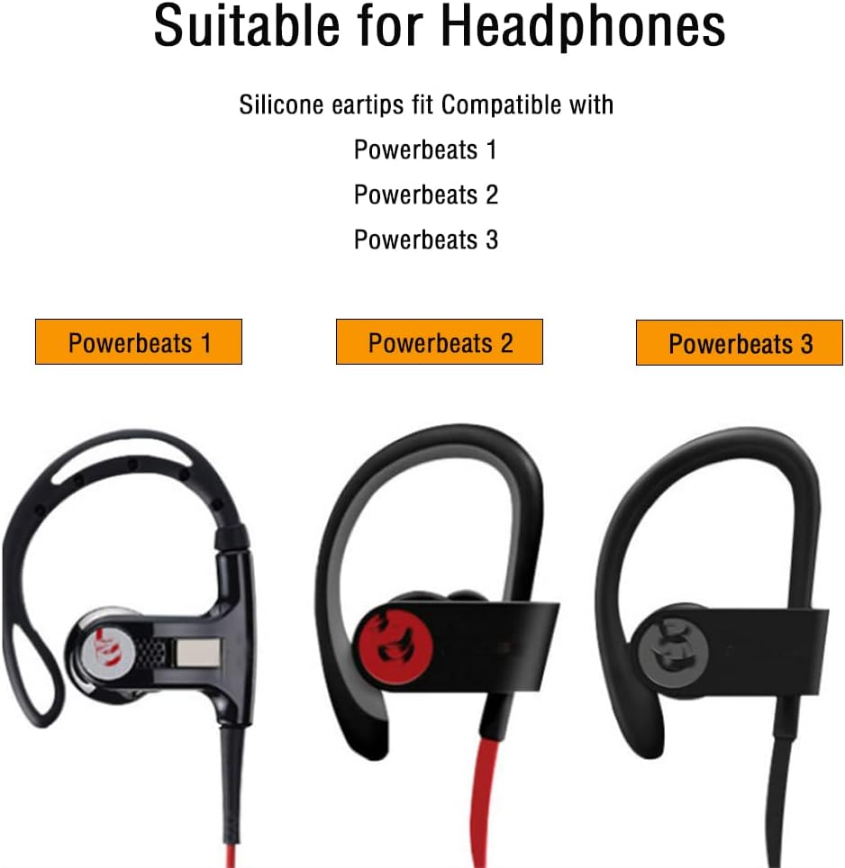 Replacement Silicone Ear Tips Earbuds Eargels Earpads Compatible with Powerbeats 1/2/3 Wireless Beats by Dre Headphones,Earbud Tips (8 Pairs
