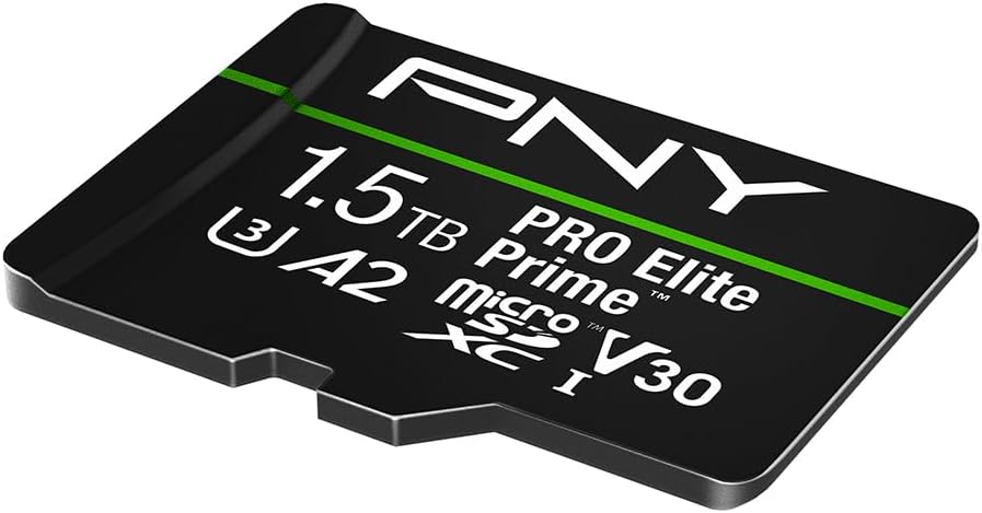 PNY 1.5TB PRO Elite Prime C10 U3 V30 A2 microSDXC Flash Memory Card – Ultra-Fast Speeds, Read 200MB/s, Write 150MB/s, 4K UHD, Full HD, UHS-I, for Smartphones, Drones, Action Cameras