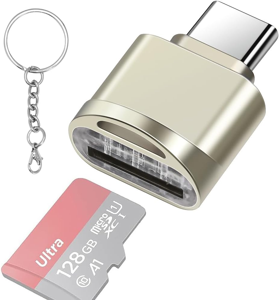 leizhan Type C Micro SD/TF Card Reader with Keychain,USB C to Micro SD SDHC SDXC OTG Memory Reader, Type C Card Reader Adapter Compatible for Mac Windows Lixus Samsung Galaxy - Silver