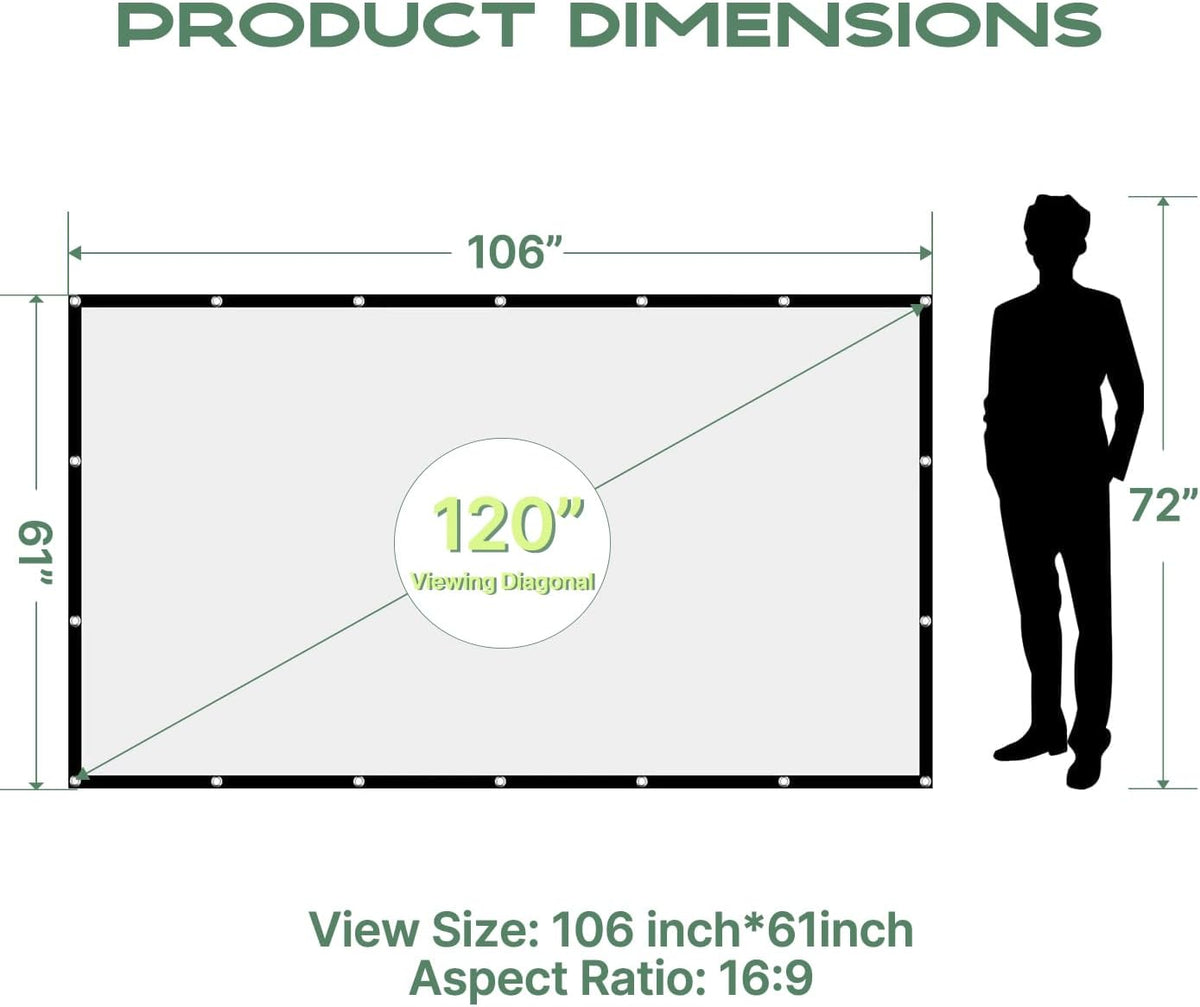 AAJK 120 inch, 16:9 Outdoor Projector Screen Washable Projector Screen Foldable Anti-Crease Portable Projector Movies
