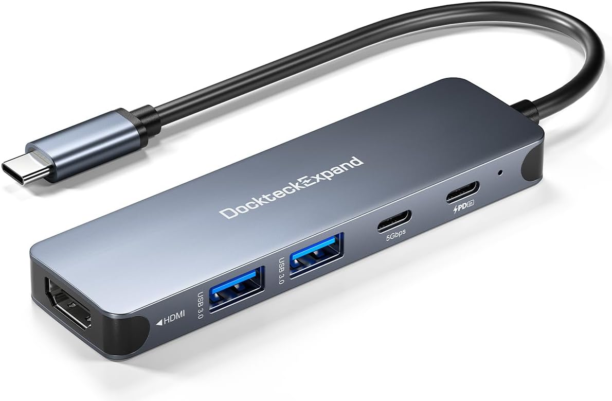 USB-C Hub 5-in-1 with 4K HDMI, 100W Power Delivery, 5Gbps USB-C Data Port and 2 5Gbps USB-A Data Ports for MacBook Pro/Air, iPad Pro/Air, Dell XPS