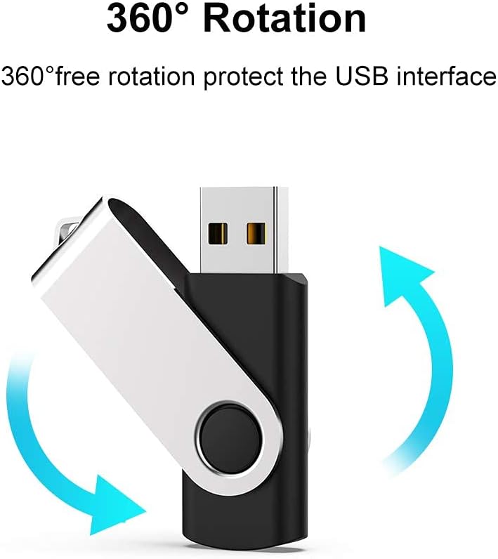 JUANWE 16GB USB Flash Drive 50 Packs, Bulk Thumb Drives FAT32 Foldable 360°Swivel Memory USB Sticks with Lanyard Hole, Jump Drive Mutipack Pen Drive Zip Drive Portable Flashdrive for PC/Mac, Black