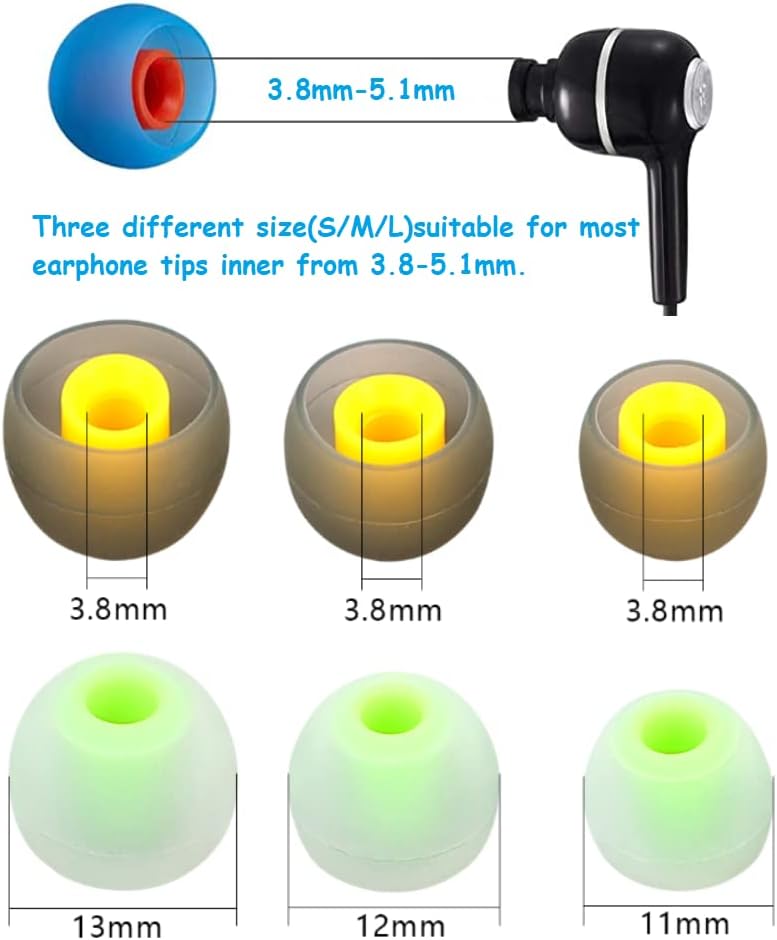 Earbud Silicone Ear Tips Earbuds Replacement Ear Tips Gels Bud for Popular in-Ear Headphones Other Inner Hole from 3.8mm - 5.1mm Earphones 9 Pairs S/M/L