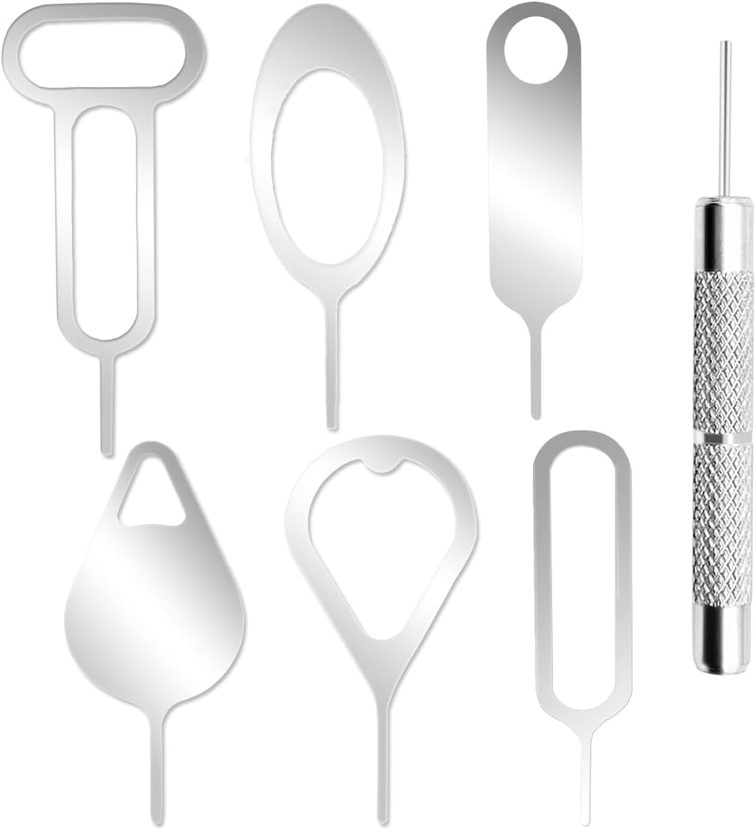 7Pcs SIM Card Removal Openning Tool Tray Eject Pins Needle Opener Ejector Compatible with All iPhone Apple iPad HTC Samsung Galaxy Cell Phone Smartphone Watchchain Link Remover (7Styles)