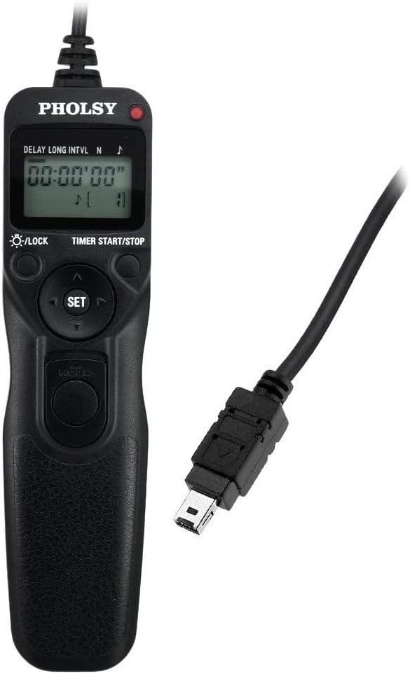 PHOLSY N10 Timer Remote Control Cable with Intervalometer for Nikon Z5, Z7-II, Z6, Z6-II, D750, D780, D7500, D7200, D7000, D5600, D5500, D5300, D3300, D610, D90, P7700, P7800, P950, Replaces MC-DC2