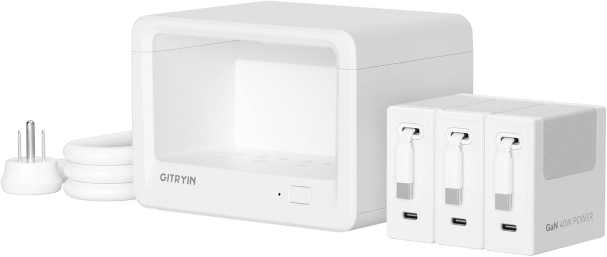 11-in-1 Desktop Charging Station with 3 Retractable Wall Chargers, 40W USB-C Power Strip with 5 AC, 3 USB C, 3 Type-C 31.5in Cables, Extension Cord with 1020J Surge Protection for Home Office