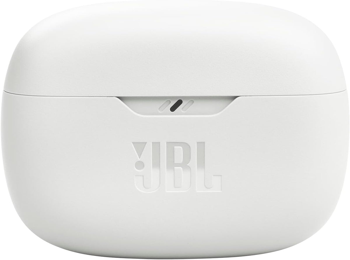 JBL Vibe Beam - True Wireless JBL Deep Bass Sound Earbuds, Bluetooth 5.2, Water & Dust Resistant, Hands-free call with VoiceAware, Up to 32 hours of battery life (White)