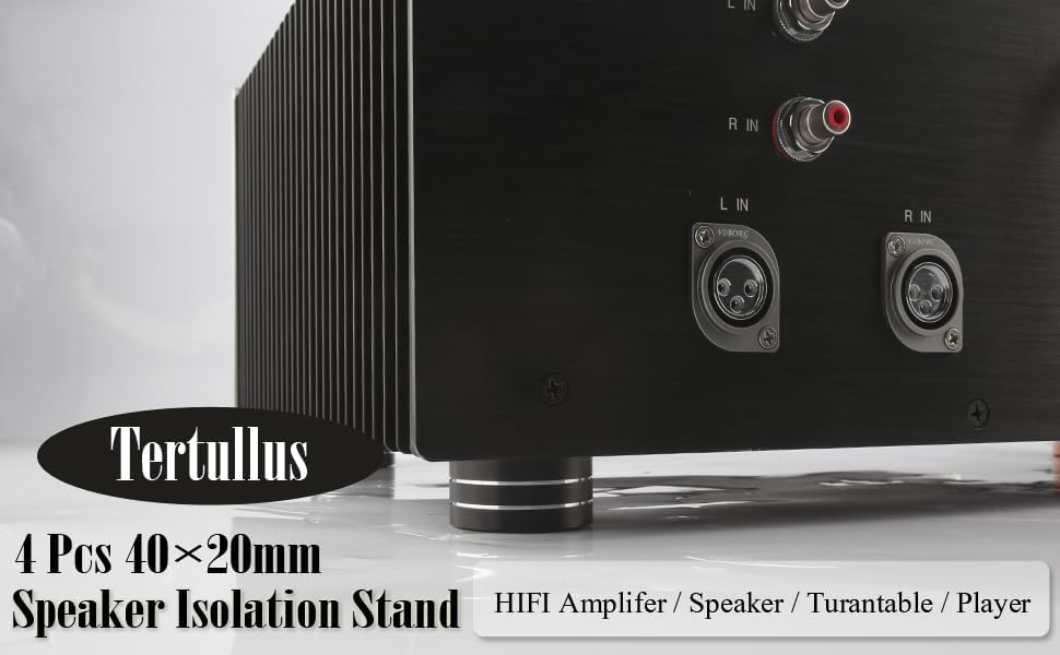 Tertullus 4 Pcs HiFi Speaker Isolation Feet 40x20mm Aluminum Speaker Spike Pad for Turntable, Subwoofers, Amplifier, HiFi Devices, Dac, Recorder, Cd (Black)