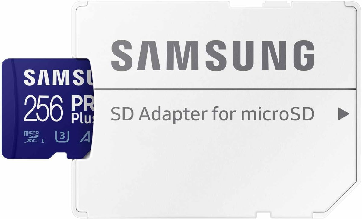 Samsung PRO Plus microSD Memory Card + Adapter, 256GB microSDXC, Up to 180 MB/s, Full HD & 4K UHD, UHS I, C10, U3, V30, A2, for Android Smartphones, Tablets, GoPRO, and DJI Drone (MB MD256SA/AM)