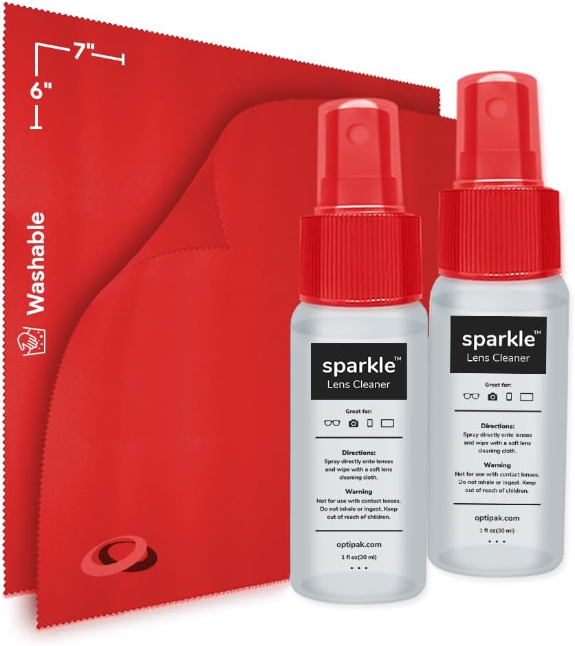 Sparkle Anti-Reflective Lens Cleaner Spray kit | (2) 1oz Glasses Cleaner Spray + (2) Microfiber Cloth for Eyeglasses, Sunglasses, Lenses, Screens and Camera Cleaning Kit (4 Piece Set)