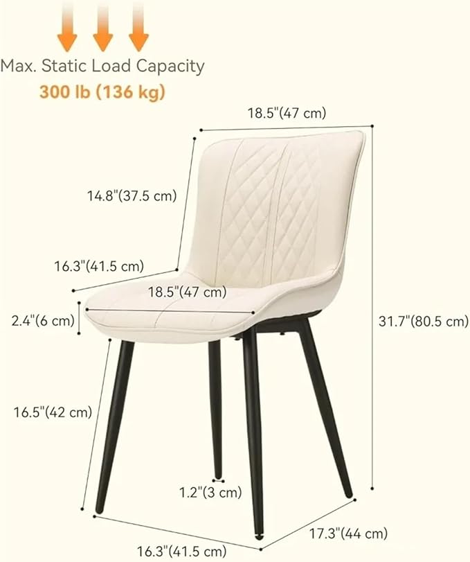 Adjustable Office Computer Chair with Armrest 2pcs Leather Upholstered Dining Chairs with Solid Metal Legs Curved Backrest(Beige)
