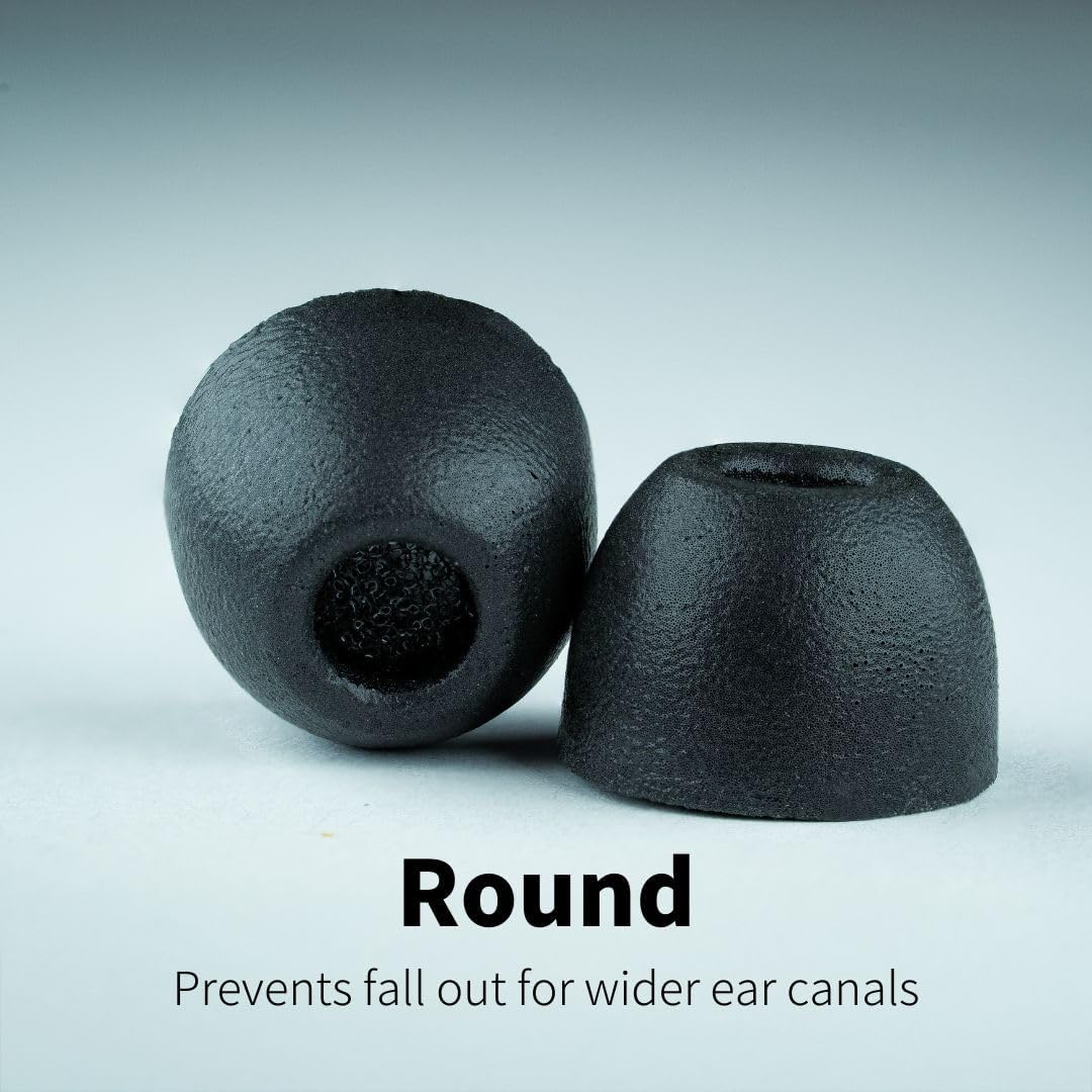 Comply 100 Core Series | Memory Foam Replacement IEM Ear Tips for Etymotic, Westone, Klipsch & More | Superior Noise Isolation, Ultimate Comfort, Secure Fit | Round, Black, Medium (3 Pairs)