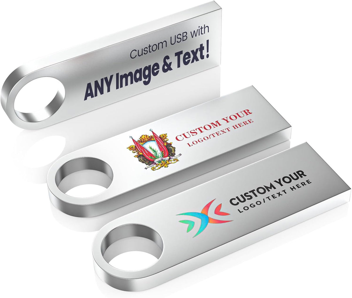 Customizable Flash Drives 8GB, Wooolken Personalized USB 2.0 Thumb Drives 10/20/50/100 Pack, Logo Pendrive Custom Memory Stick USB Engraved Logo (Metal)