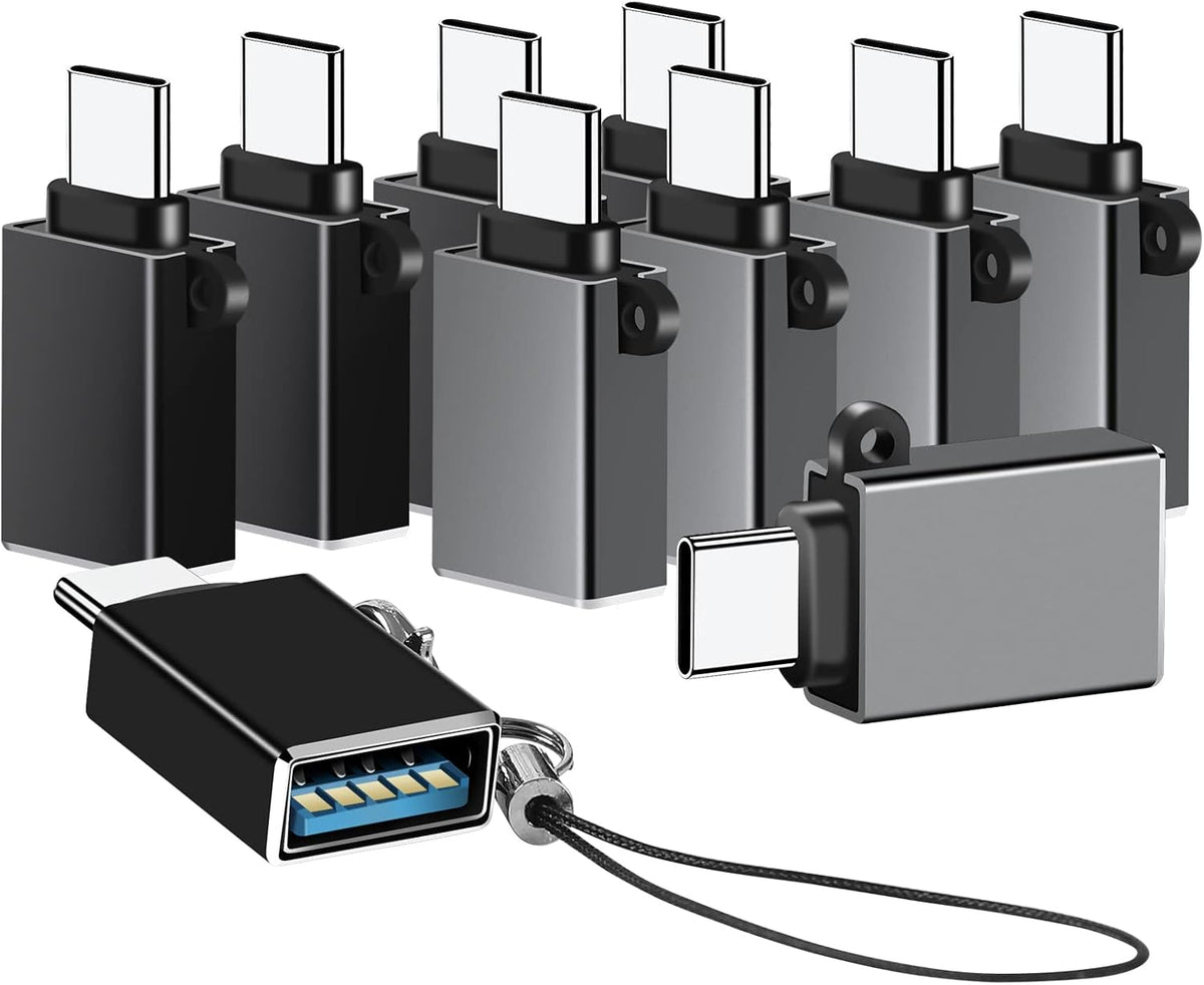 USB C to USB Adapter 10 Pack,USB C to USB A Adapter,Type C to USB Converter,USBC Adapters for MacBook,iMac,iPad,Samsung Galaxy S20+,Black and Grey