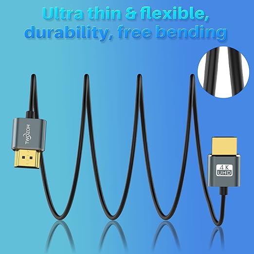 Twozoh Ultra-Thin HDMI to HDMI Cable 6.6FT, Hyper Slim HDMI 2.0 Cable, Extreme Flexible HDMI Cord Support 3D/4K@60Hz, 2160P, 1080P