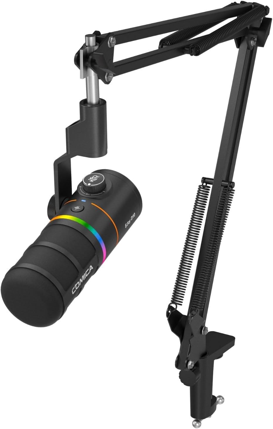 COMICA EJoy D10 A USB/XLR Dynamic Microphone with RGB Light &CalMix Denoise &Mute Button- Studio-Quality Cardioid Mic with Boom Arm Stand for Gaming, Streaming, Podcast,YouTube(PC/PS5/Xbox/Mac-Black