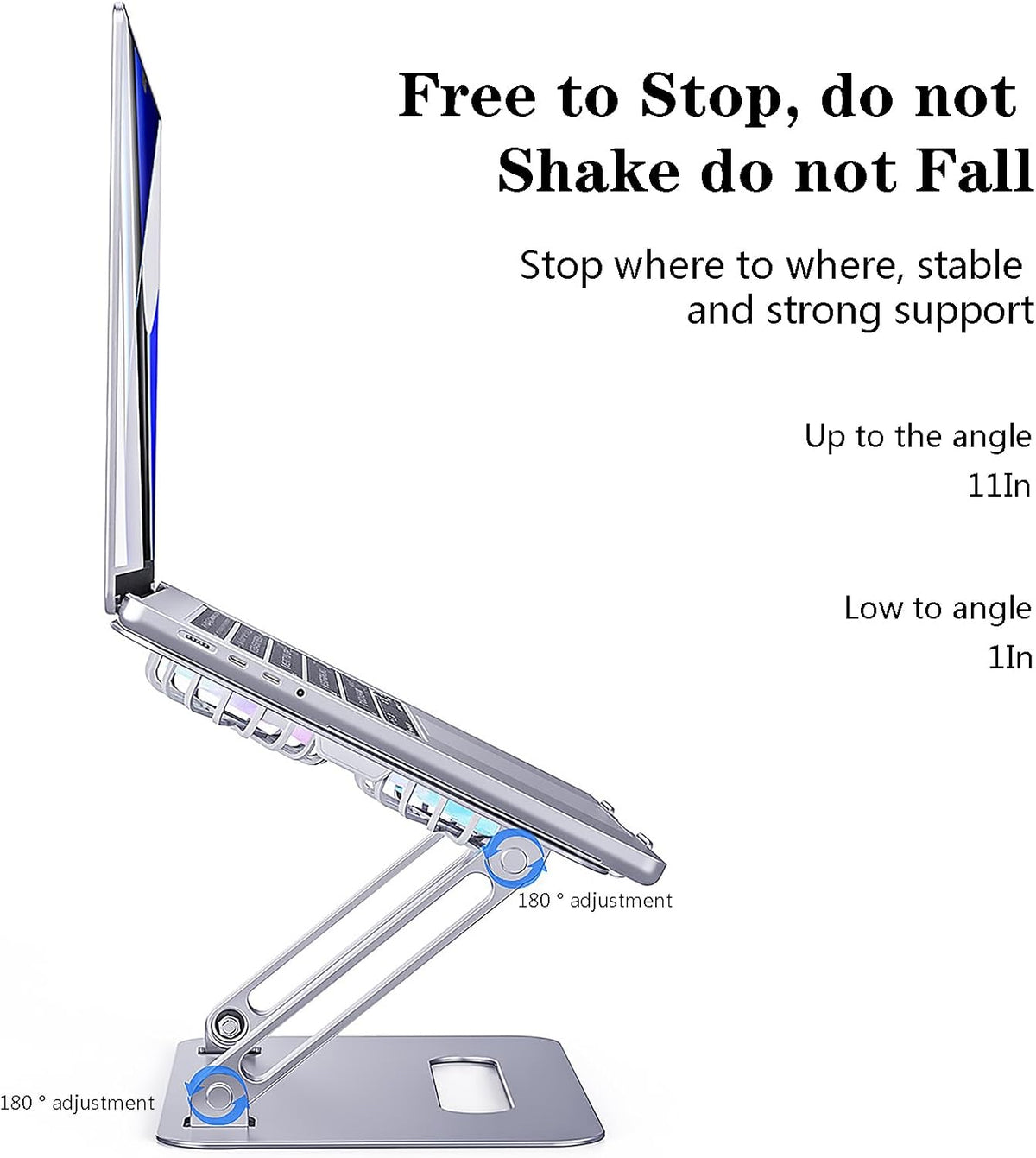 Adjustable Laptop Stand Laptop Cooling Pad with Fan USB Hub Compatible with 10 to 15 Inches Notebook Computer, Ergonomic Computer Riser for Desk, Aluminum Alloy Laptop Radiator-Silver