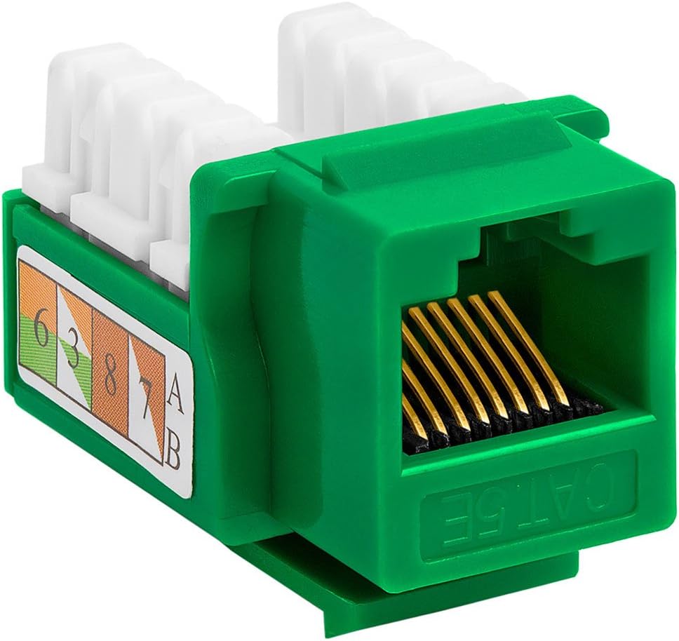 Cmple - RJ45 Keystone Jack 90 Degree Cat5e Keystone Jack Insert Punch Down RJ45 Connectors Female for Wall Plates, Patch Panels, Patch Cables, Ethernet Cables - Green