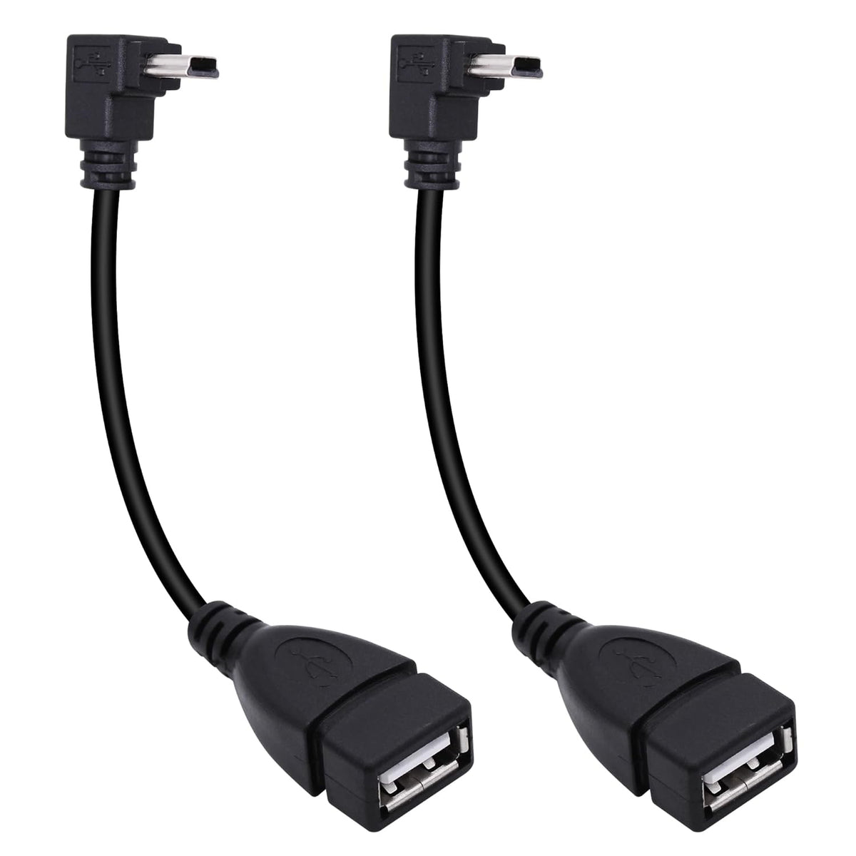 90 Degree Mini USB to USB A OTG Adapter Cable 5.5in Up Angle Mini USB 5-Pin Type B Male to USB Type A Female Adapter Cord for Digital Cameras,Black,14cm(2 Pack,UP)