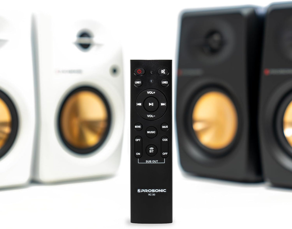 Active Bluetooth Bookshelf Speaker Studio Monitor Home Theater, Optical Input, Coaxial Input, 2 x RCA Aux Input, 30 Watts x 2 (White)