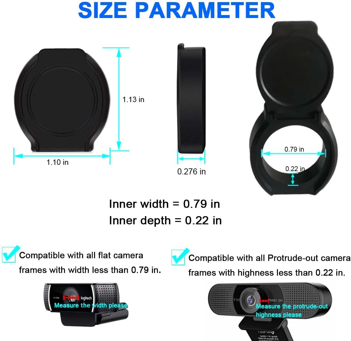 2 Pack Universal Webcam Cover, Desktop Computer External Webcam Lens Covers Shutter Cap Hood, Streaming Web Camera Privacy Cover Clip Compatible with Logitech HD Pro Webcam C270/C615/C920/C930e/C922X