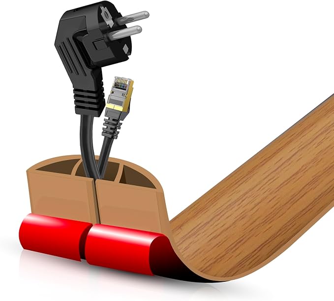 Floor Cord Cover Self Adhesive Cord Hider,3.3FT Cable Management, Extension Strip Protector for Wires, Prevent Cable Trips for Offices, Gyms, Exhibitions Cavity:0.47"(W) x 0.35"(H) Brown Wood