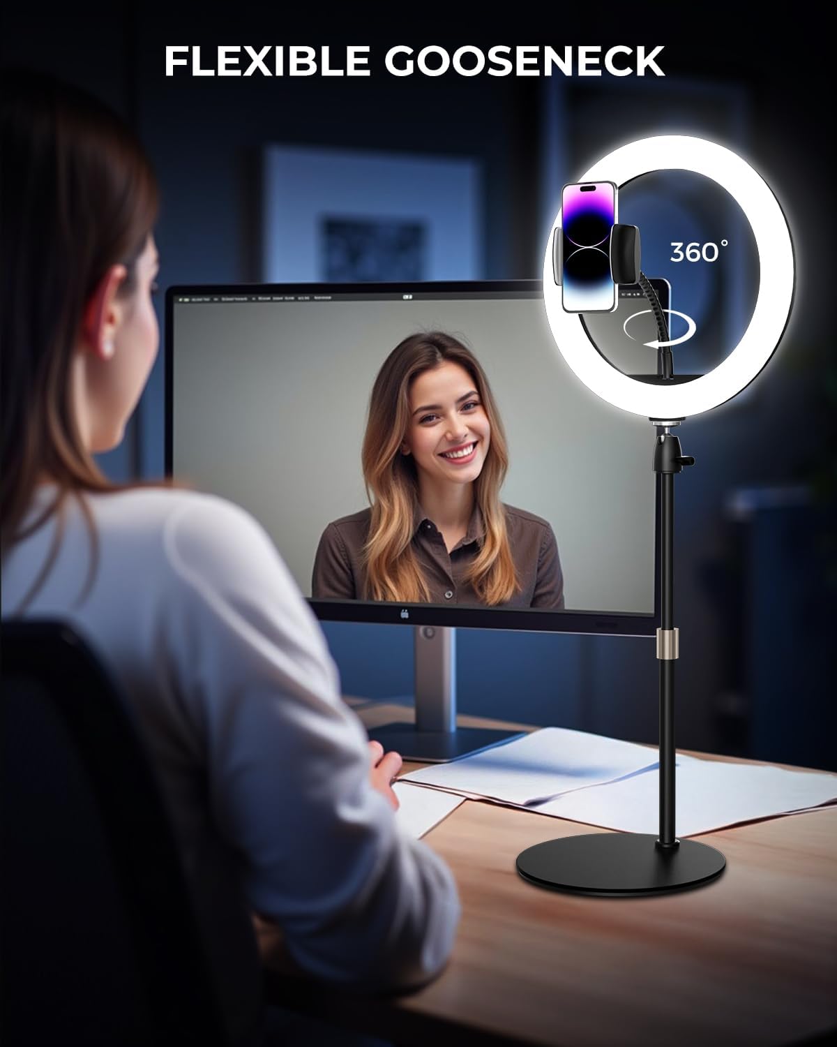 UBeesize 12" Desk Ring Light with Stand & Phone Holder - Adjustable Studio Light for Photography，Zoom Meetings, YouTube, TikTok, Live Streaming