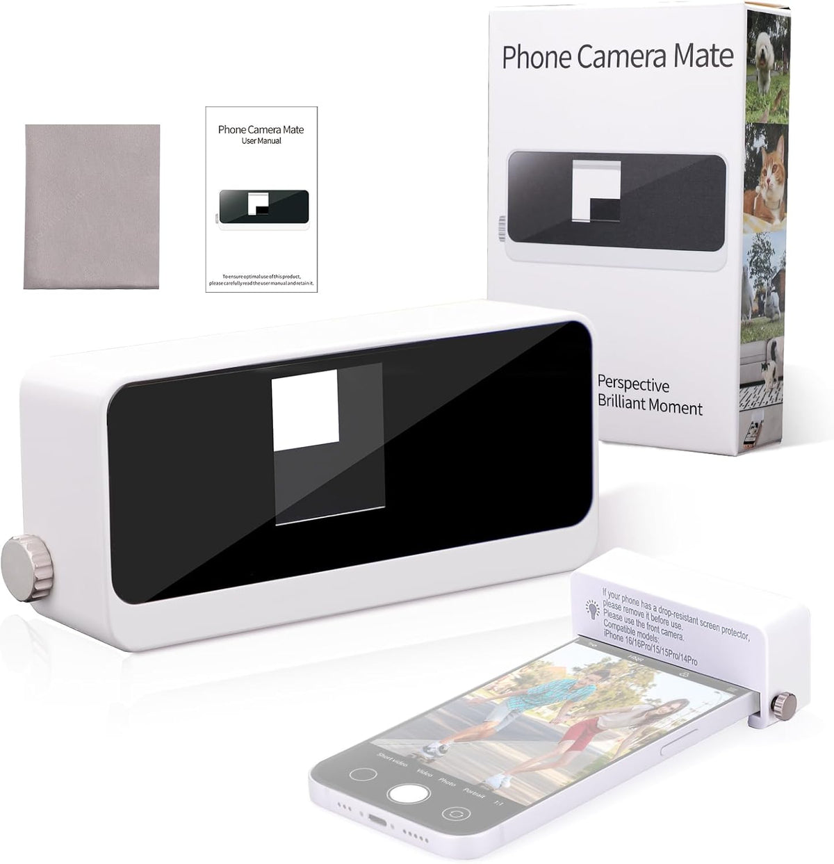 YZS Phone Camera Lens/Camera Mirror Adapter for iPhone 14 Pro/15/15 Pro/16/16 Pro ONLY - Overhead Shot & Unique POV Accessory for Content Creators, Tabletop Recording, Pet Videos & DIY Tutorials