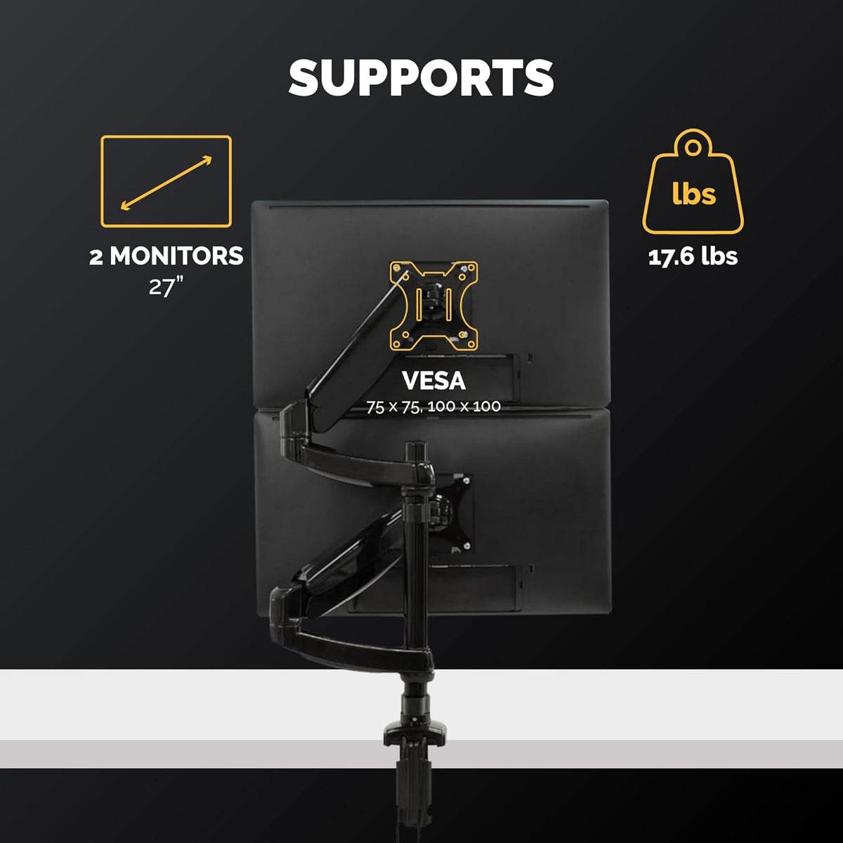 Fellowes 8043401 Platinum Series Stacked Monitor Mount, Adjustable Computer Monitor Stand for 2 Monitors with Dual Monitor Arms, 32 Inch Monitor Capacity