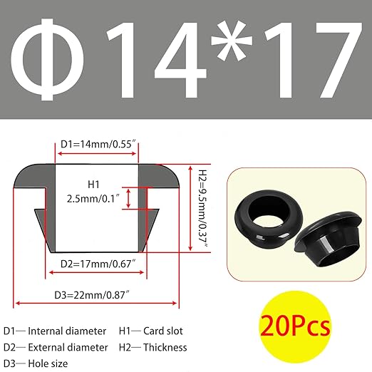 Qrity 20x Rubber Grommets ID 14mm Mount 17mm for Cable
