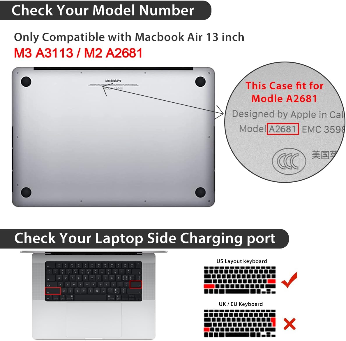 Compatible with MacBook Air 13.6 inch Case 2025 2024 2023 2022 Release M4 A3240 M3 A3113 M2 A2681 with Touch ID, Plastic Hard Shell Case&Keyboard Cover&Screen Protector&Webcam Cover, Bows