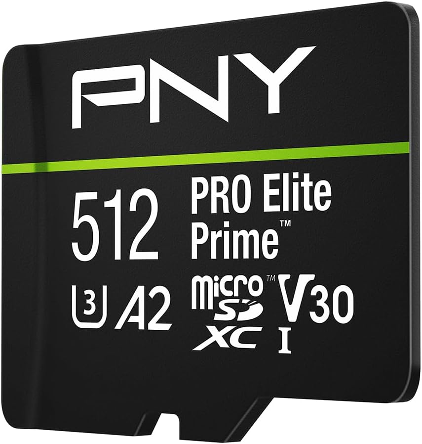 PNY 512GB PRO Elite Prime™ C10 U3 V30 A2 microSDXC Flash Memory Card – Ultra-Fast Speeds, Read 200MB/s, Write 150MB/s, 4K UHD, Full HD, UHS-I, for Smartphones, Drones, Action Cameras