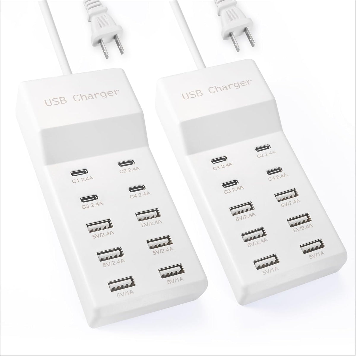 USB Charging Station, 10 Ports Family-Sized USB C Charger Block,USB Power Strip for Smart Phone Tablet Laptop Computer（2 Pcs）