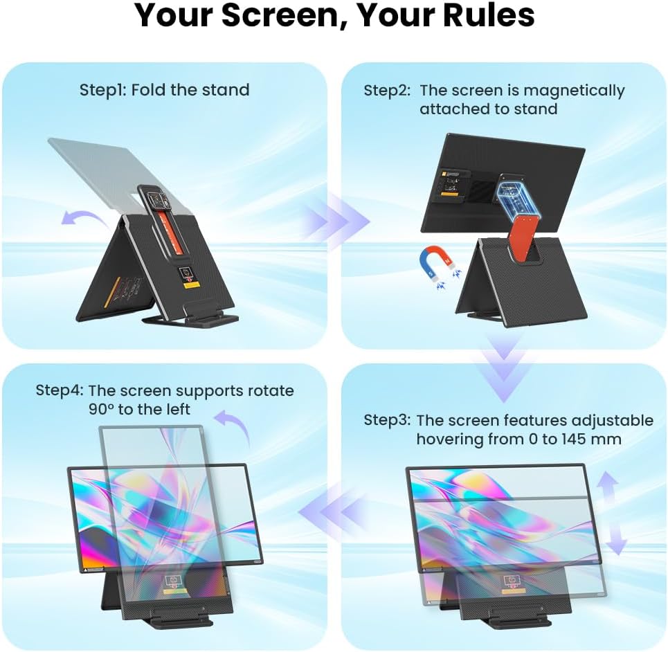Hyangin 2025 Upgraded 24 Inch Large Portable Monitor for Laptop,1080P FHD 100Hz Portable Screen,120% sRGB IPS Portable Second Monitor with Adjustable Stand for Laptop, MacBook, Phones