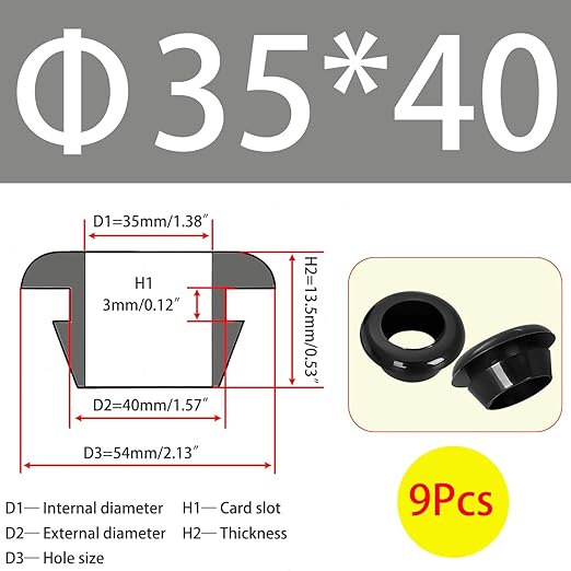 Qrity 9X Rubber Grommets ID 35mm Mount 40mm for Cable