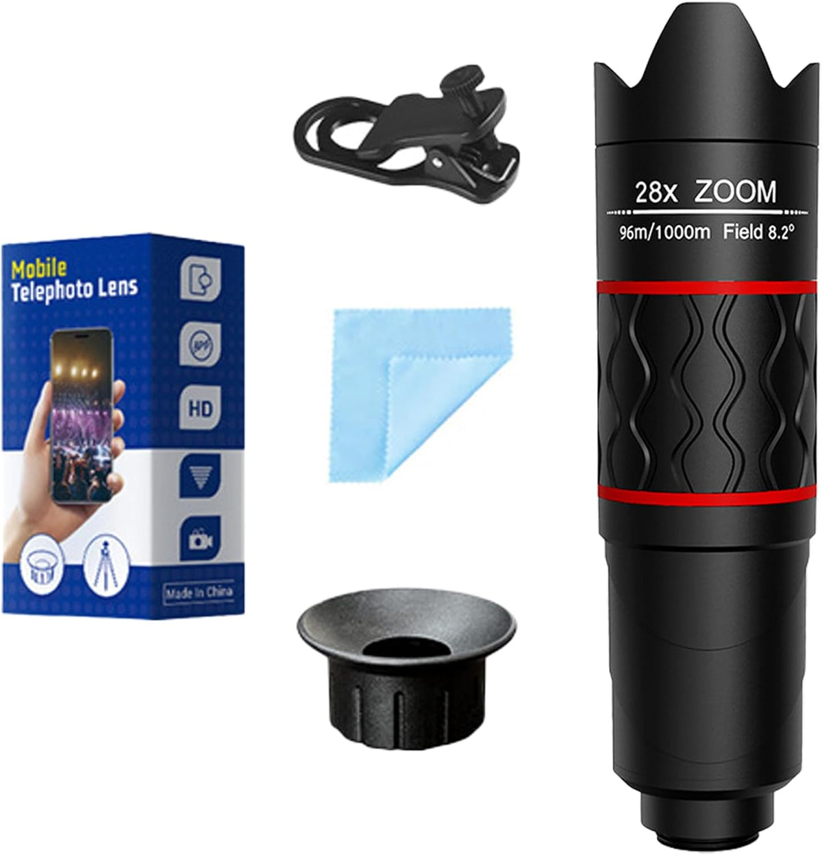 28X Telephoto Lens for iPhone Android Phones, 2-in-1 Mobile Phone Camera Lens Kit with Universal Clip, HD Magnifier for Smartphone Photography - Compatible with All Smartphones