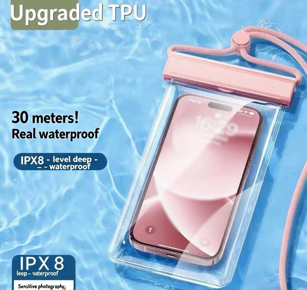1PCS Waterproof Phone Case - Universal Fit for iPhone 14/13/12 & Android Phones - Submersible Up to 100ft for Kayaking, Fishing, Rain,etc.(Black/White/Pink) (Pink)