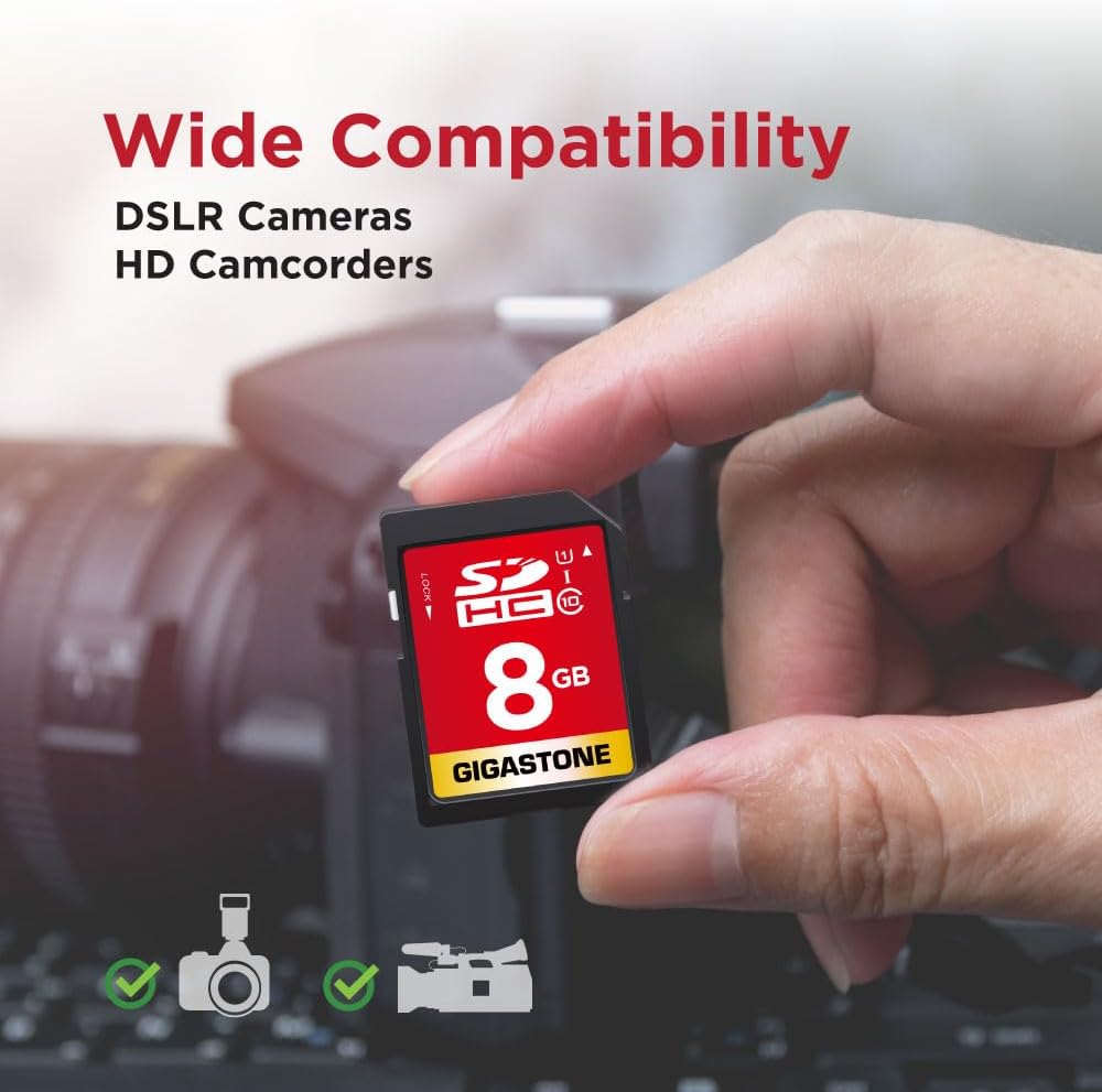 Gigastone 8GB SDHC Memory Card, Pack of 2, High Speed for Reserving Photos, Videos, Music, Voice Files, Camcorder, Camera, Recorder, PC, Mac, Class 10