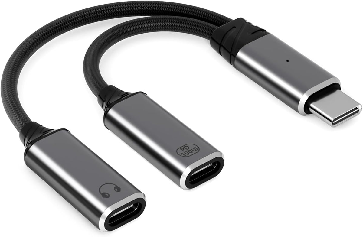 USB C Splitter，2 in 1 USB C Headphone and Charger Adapter Audio Dongle Cable with PD 100W for iPhone 16 15 Pro Max, Pixel 9 8 7, Galaxy S24 S23 S22, iPad Pro