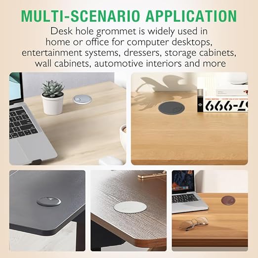 EASYEAH 2 Pcs Desk Grommet 2" / 50 mm, Desk Cord Hole Cover, Cable Grommet ABS Plastic, Desk Hole Grommet for Home & Office Pc, Detachable Adjustable Cable Cord Organizer-Light Grey