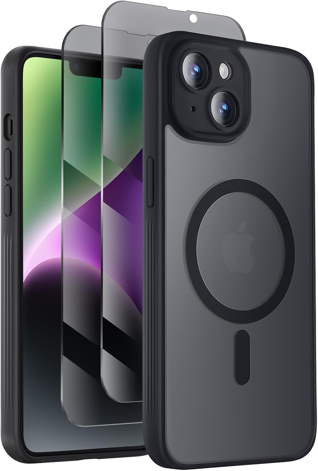 Designed for iPhone 14 Case, Compatible with MagSafe, with Privacy Screen Protectors X2, [Camera Protection] [15FT Military Drop Protection] Shockproof Phone Case, 6.1", Black