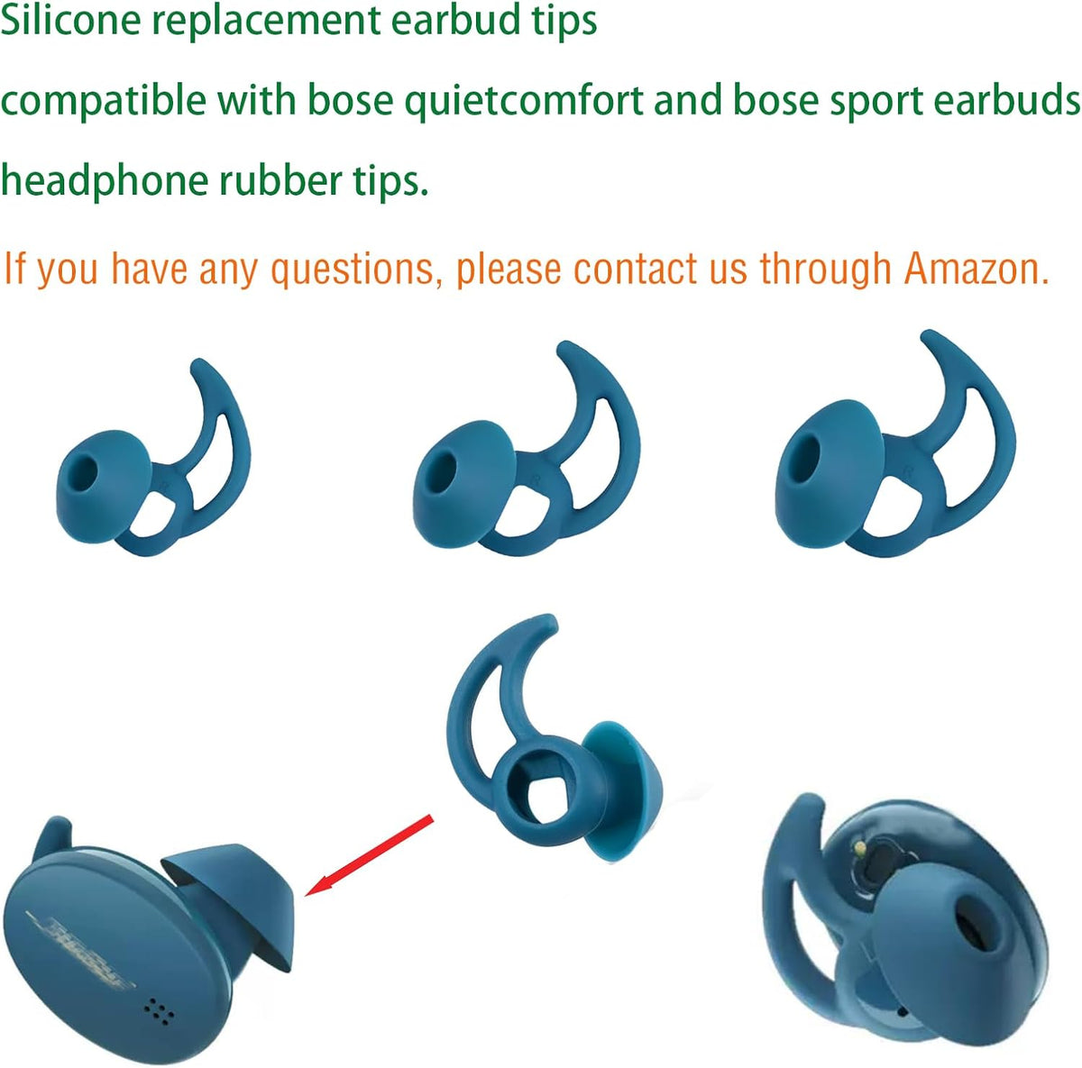 Ear Bud Pads Replacement Ear Tips Silicone Earbud Tips Compatible with Bose Quietcomfort and Sport Headphone Rubber Tips Earbud Covers Eartips 3 Pairs S M L Blue