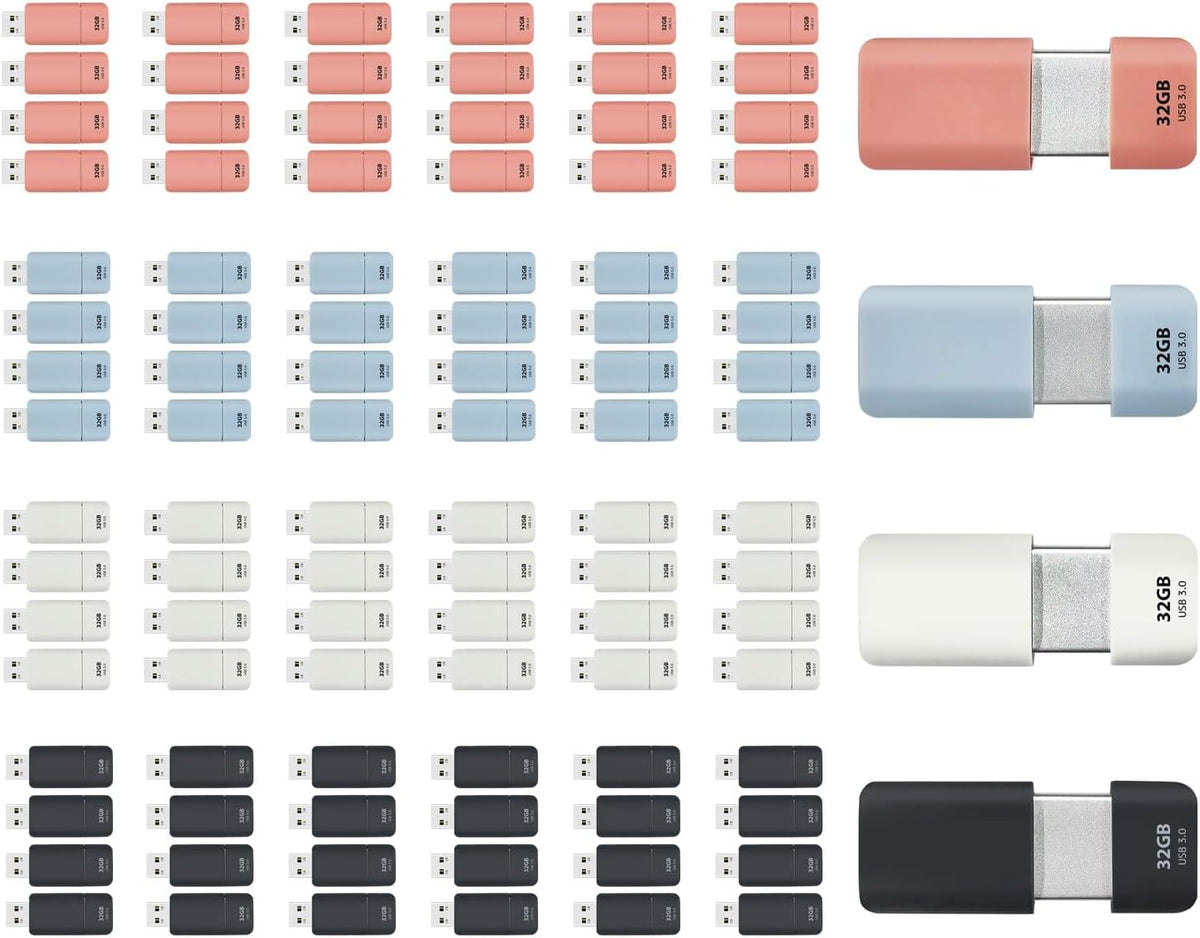 GIGASTONE 32GB Flash Drive (100 Pack) Z60NB USB 3.2 Gen 1, Ultra Fast, Retractable Capless Slider Design, Data Storage, Backup for PC/Mac/TV/Car Audio, USB 2.0/3.0/3.1 Compatible (Random Color)
