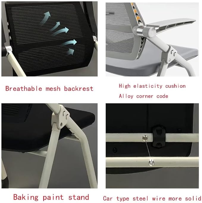 【2 Pack】 Comfortable Home Office Foldable Office ChairFolding Chair with Wheels Desk Chairs for Bedroom with Padded Seats Small SpacesGaming Ergonomic Foldable armrest360 Degree RotationGrey