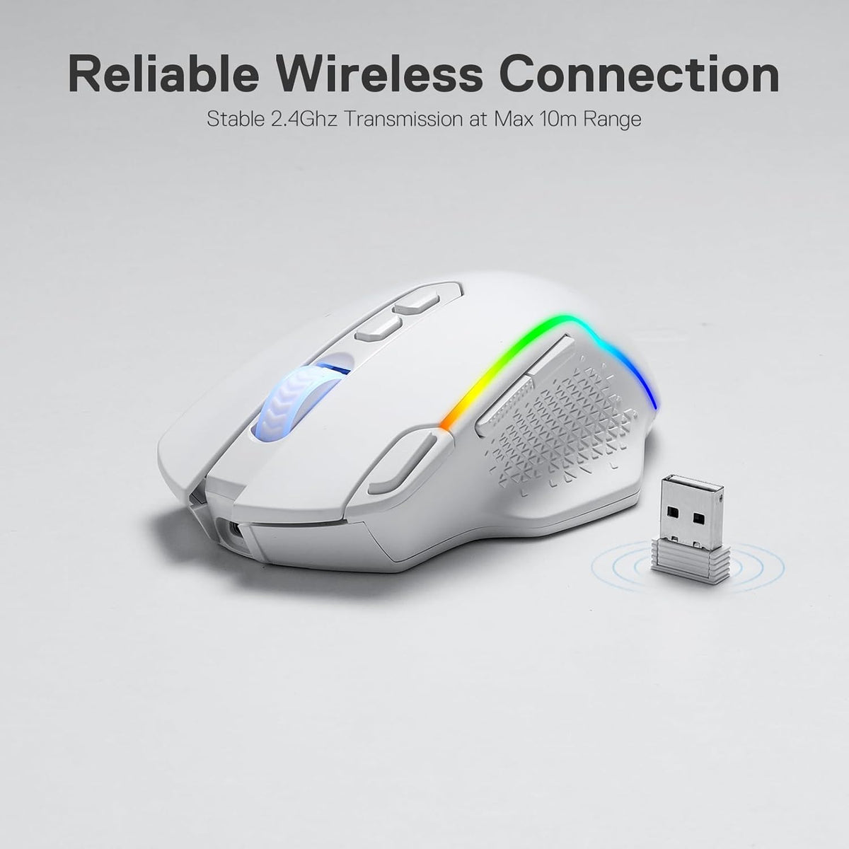 Redragon M810 Pro Wireless Gaming Mouse, 10000 DPI Wired/Wireless Mouse w/Rapid Fire Key, 8 Macro Buttons, 45-Hour Power Capacity and RGB Backlit for PC/Mac/Laptop