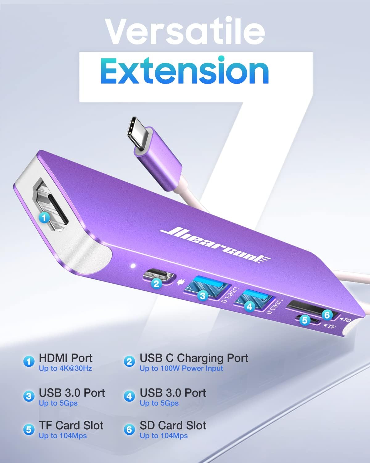 Hiearcool USB C Hub for MacBook Pro M2, USB-C Adapter for Mac-Book Air M1, USBC to HDMI Multi-Port Dongle 7 in 1 Type-C Dock for Mac Book Thunderbolt 3 4 Laptops and Other Type C Devices