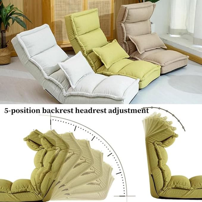 Floor Chairs for Adults Floor Lounger with 5-Position Adjustable Backrest and Headrest Folding Floor Gaming Chair Folding Lazy Sofa Chair for Living Room Bedroom(/Gray)