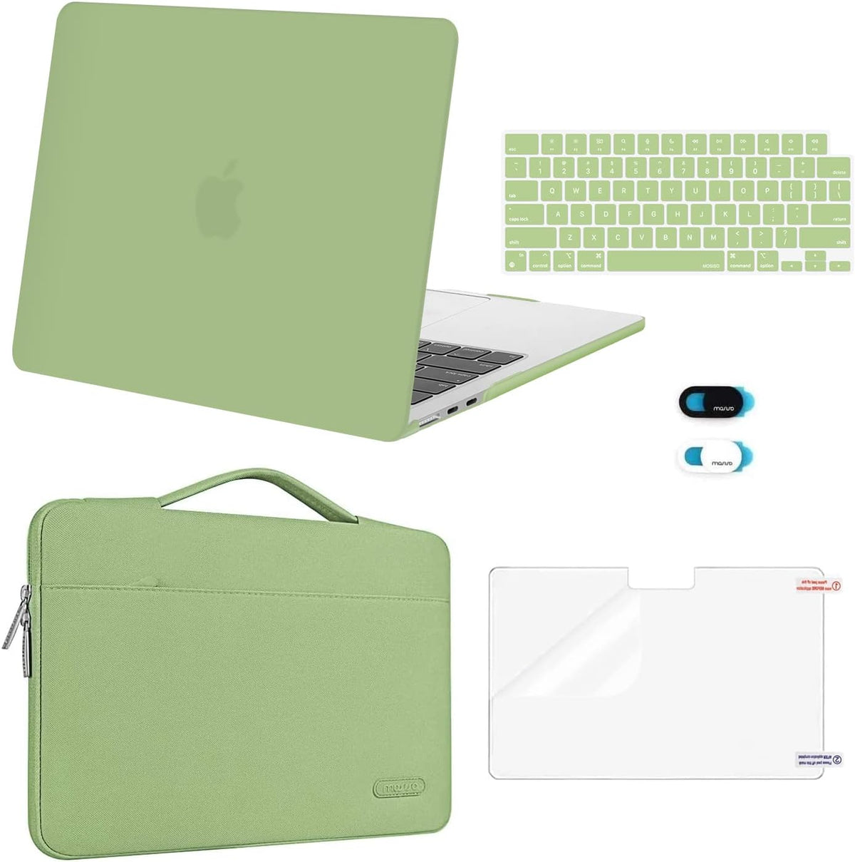 MOSISO Compatible with MacBook Air 13 inch Case 2025 2024 2023 2022 M4 A3240 M3 A3113 M2 A2681, Hard Shell&Sleeve Bag&Keyboard Skin&Webcam Cover&Screen Film for MacBook Air 13.6 inch, Chartreuse